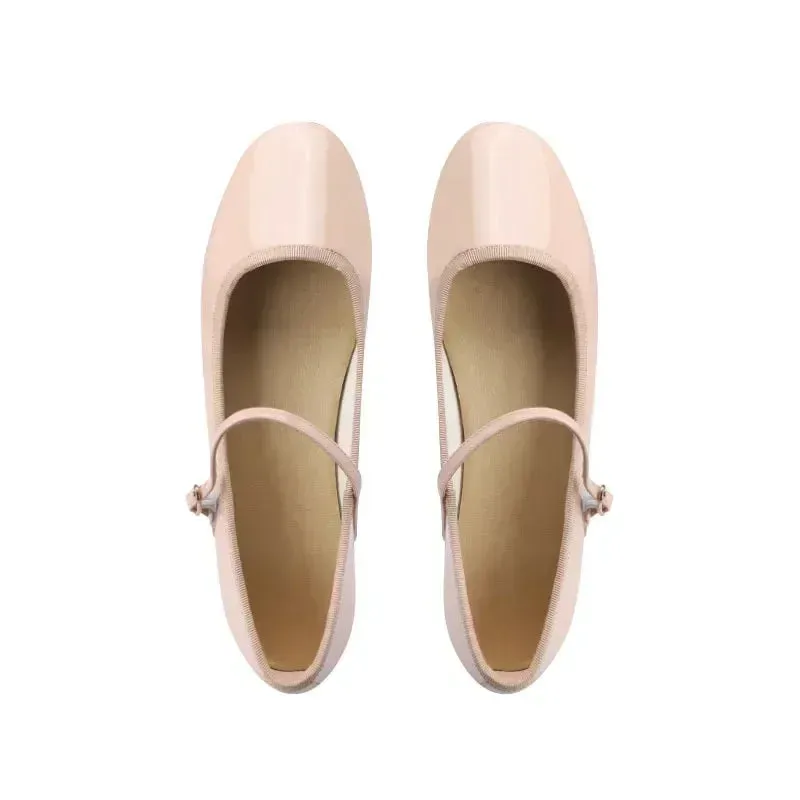 Sohiwoo Japanned Leather Ballets Woman Belt Strap Lolita Flats French Mary Jeans Femme Shallow Loafers Shoes Women Moccasins