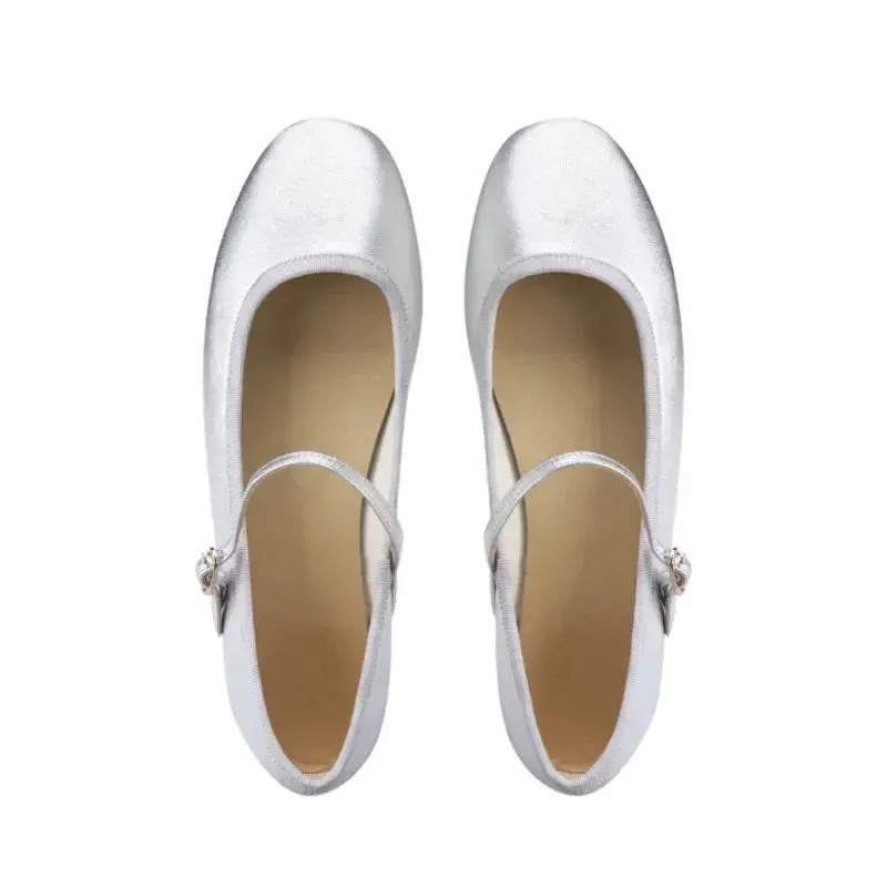 Sohiwoo Japanned Leather Ballets Woman Belt Strap Lolita Flats French Mary Jeans Femme Shallow Loafers Shoes Women Moccasins