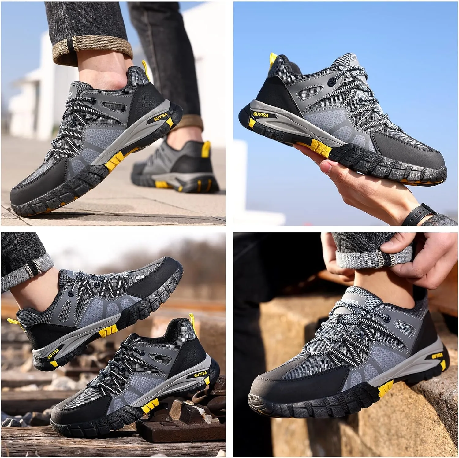 Steel Toe Shoes for Men,Non Slip Lightweight Work Shoes,Construction Industrial Work Boots,Comfortable Breathable Safety Steel Toe Sneakers for Men.