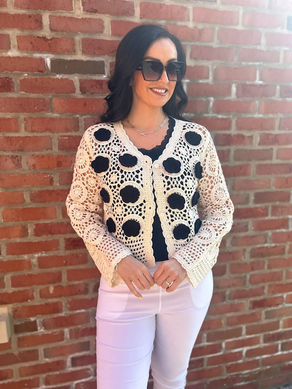 Stone Crochet Floral Cardi Esther