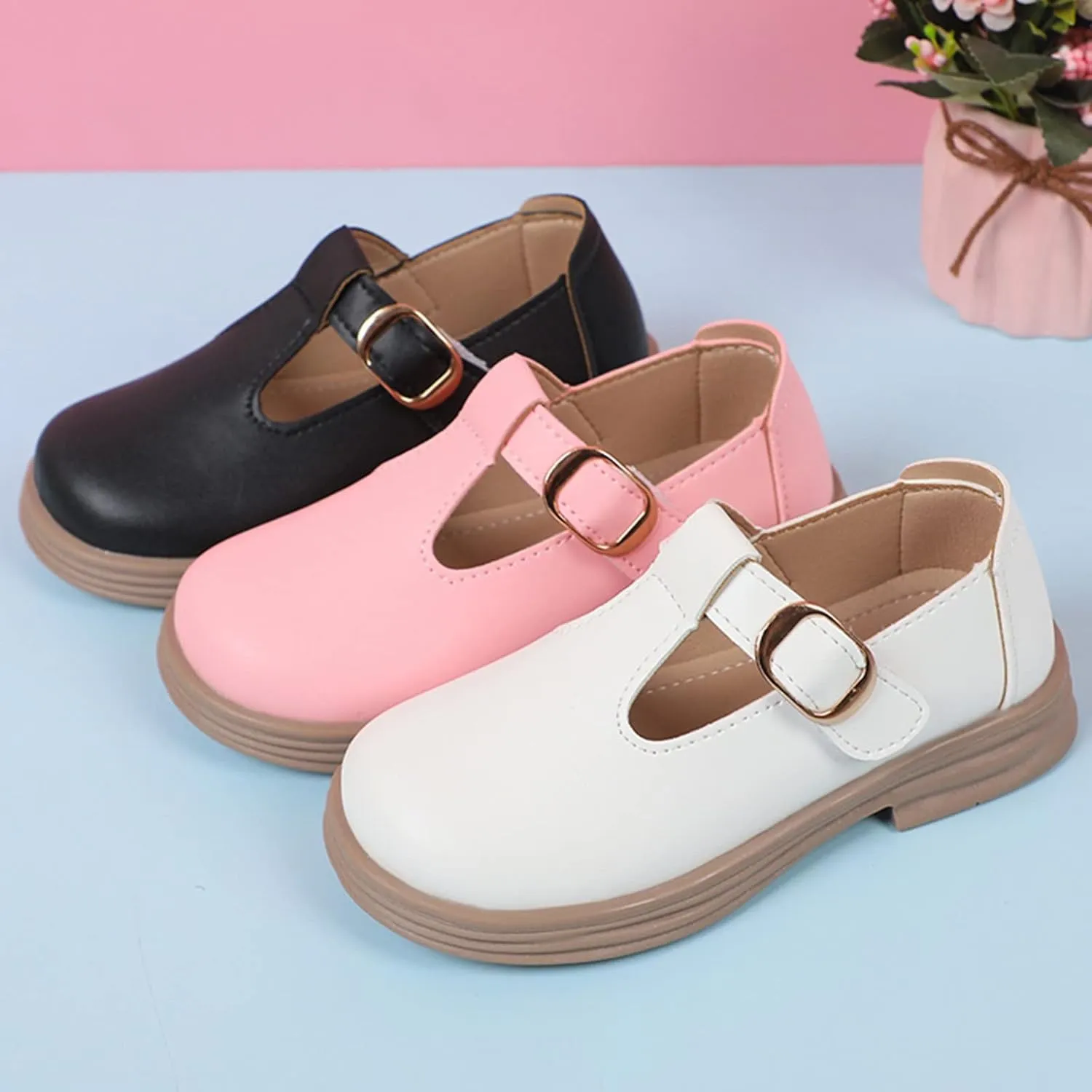 Toddler Girls Fashion Loafers Non Slip Rubber Bottom Shoes with Metal Ring to atch The Dress for Little Girls