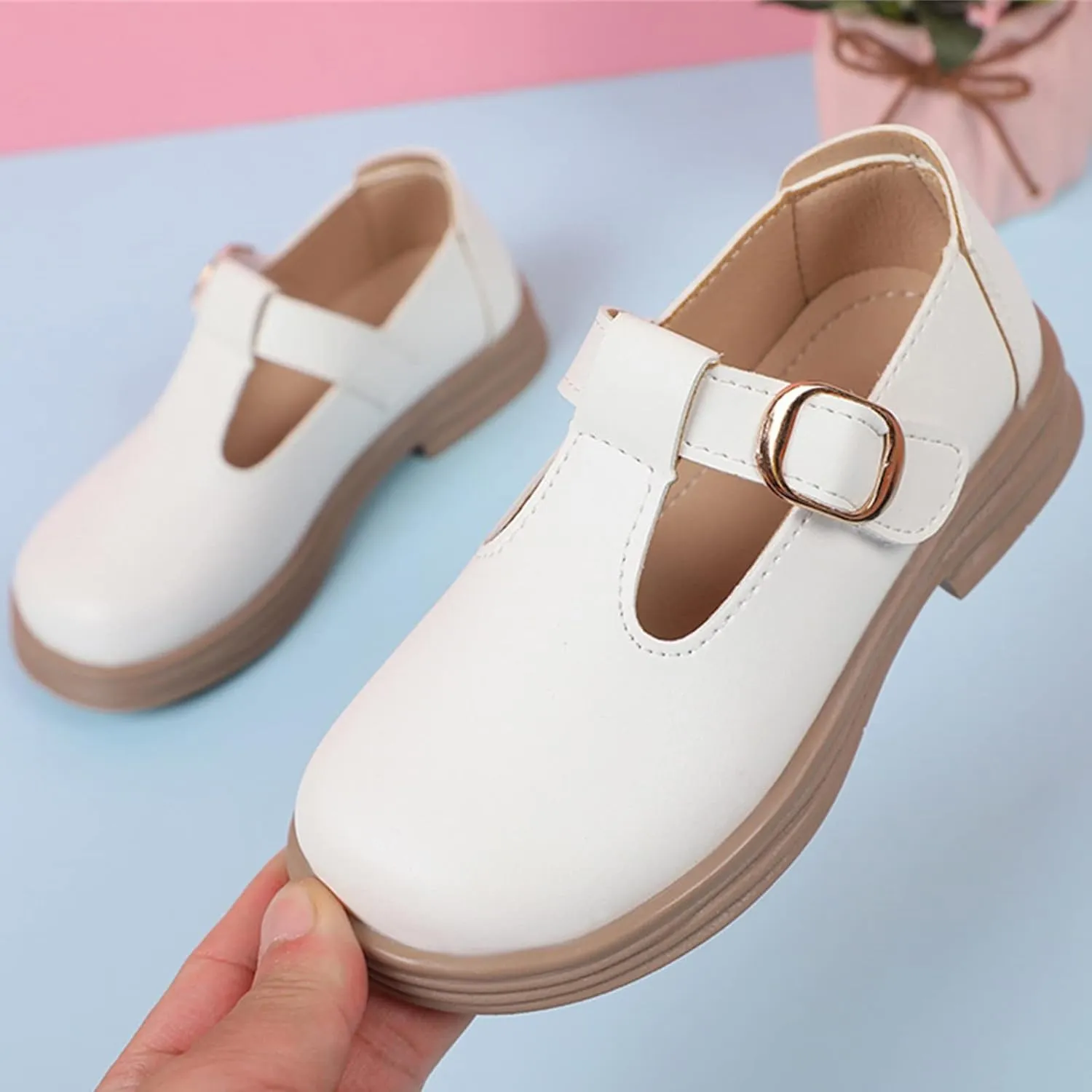 Toddler Girls Fashion Loafers Non Slip Rubber Bottom Shoes with Metal Ring to atch The Dress for Little Girls