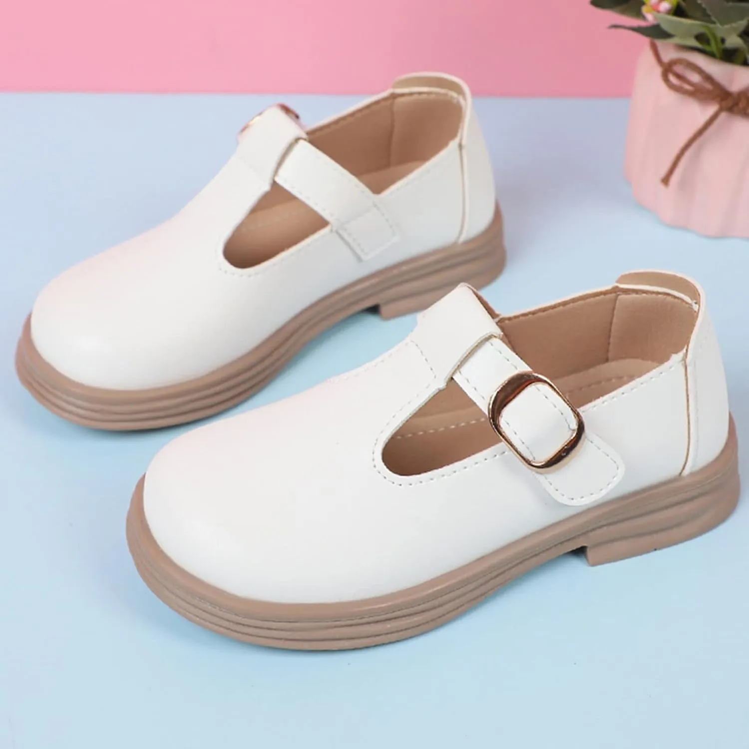Toddler Girls Fashion Loafers Non Slip Rubber Bottom Shoes with Metal Ring to atch The Dress for Little Girls