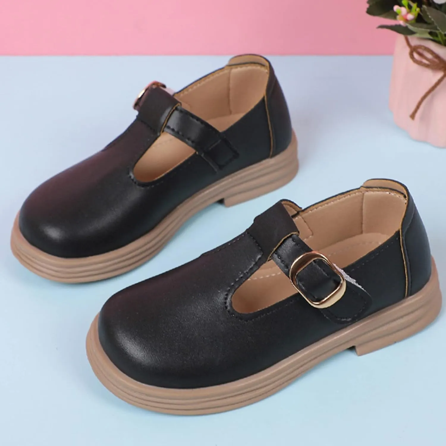 Toddler Girls Fashion Loafers Non Slip Rubber Bottom Shoes with Metal Ring to atch The Dress for Little Girls