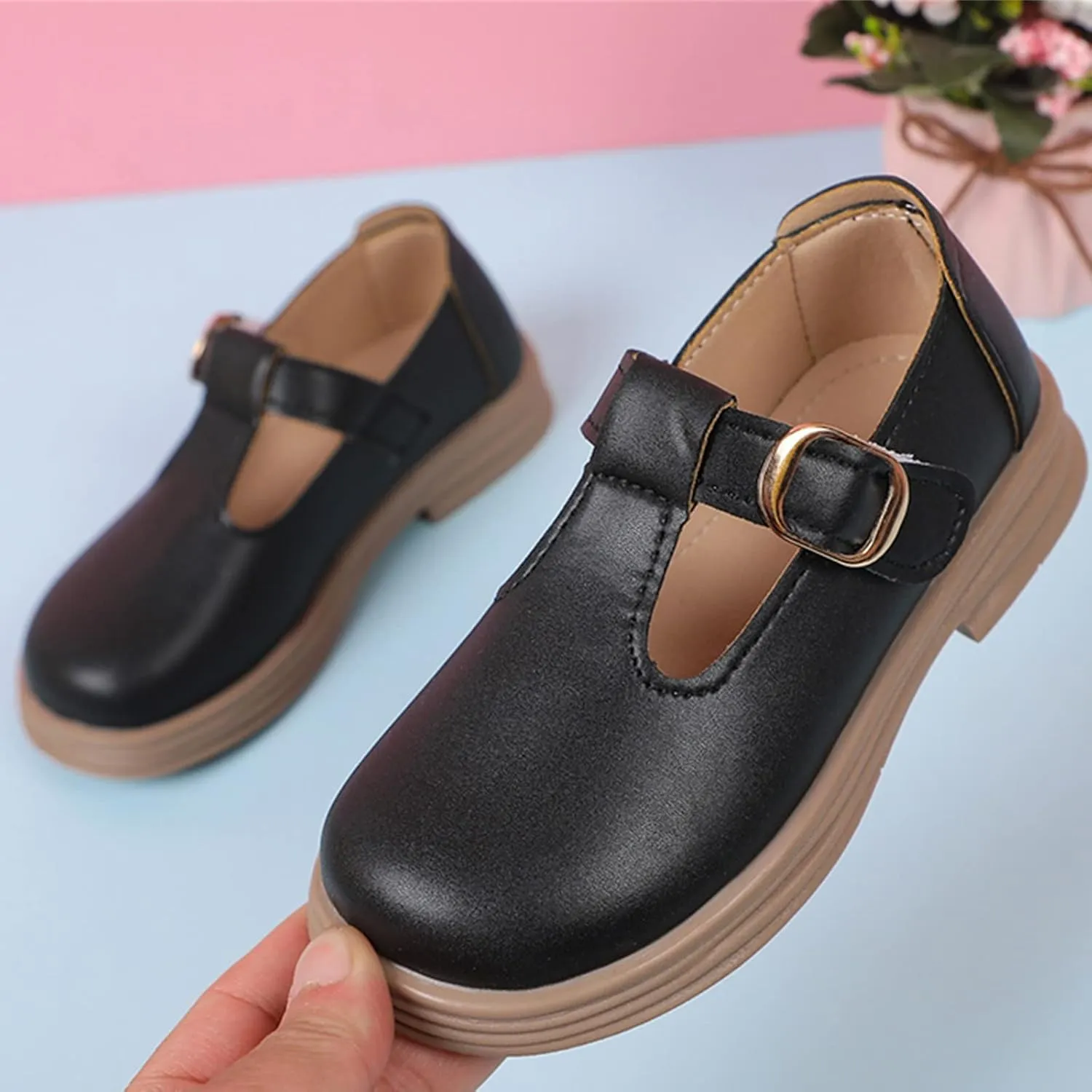 Toddler Girls Fashion Loafers Non Slip Rubber Bottom Shoes with Metal Ring to atch The Dress for Little Girls