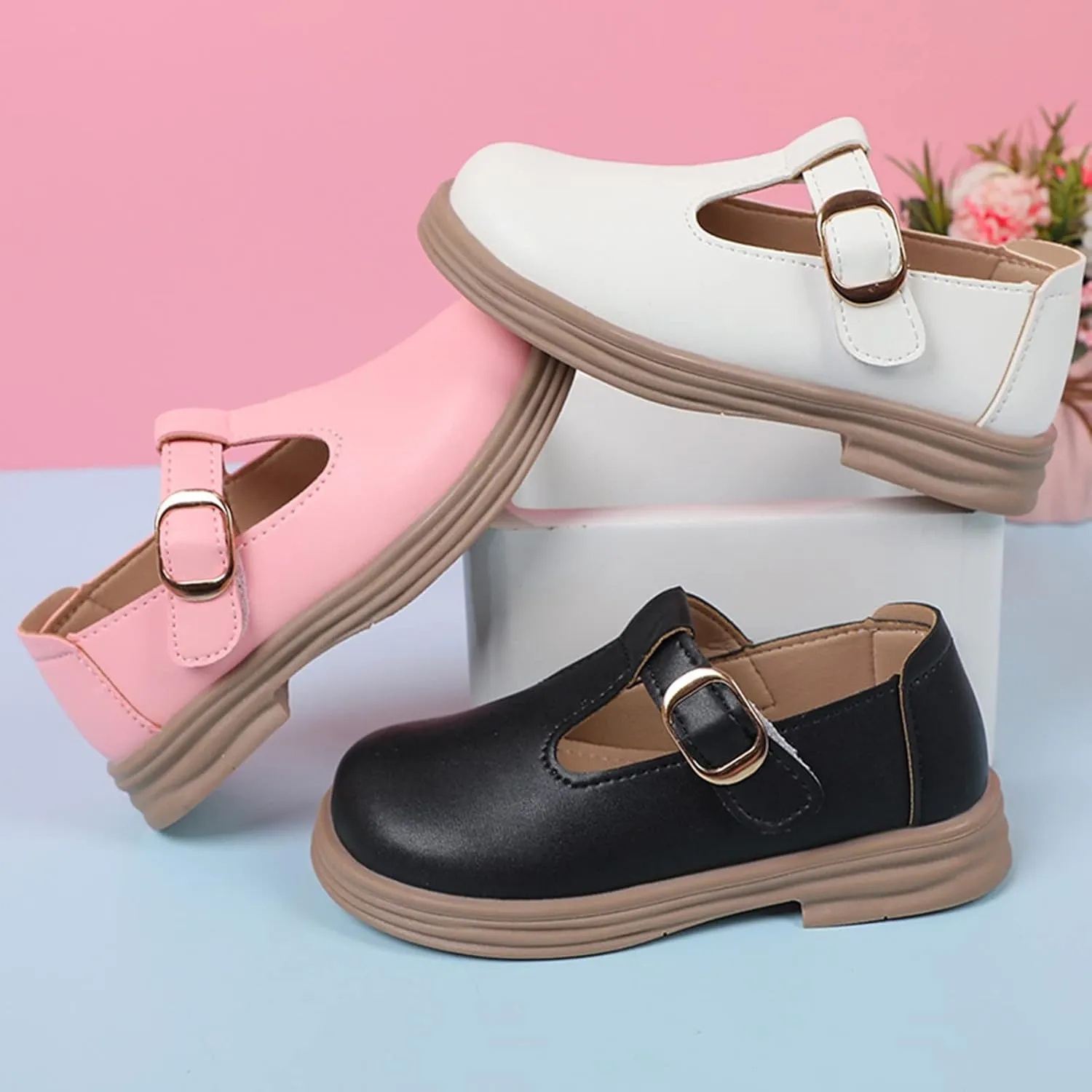 Toddler Girls Fashion Loafers Non Slip Rubber Bottom Shoes with Metal Ring to atch The Dress for Little Girls
