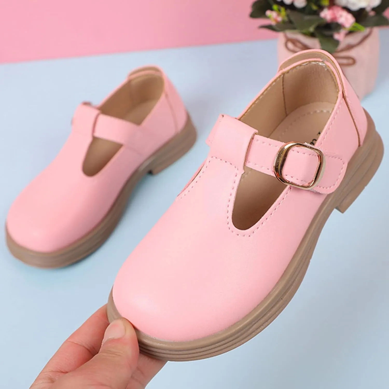 Toddler Girls Fashion Loafers Non Slip Rubber Bottom Shoes with Metal Ring to atch The Dress for Little Girls