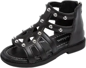Toddler Girls Flat High Top Sandals Open Toe Rubber Soft Sole Non Slip Outdoor Casual Roman Shoes with Back Zip
