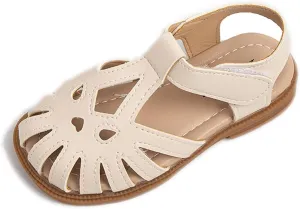 Toddler Kids Girls Closed Toe Sandals Soft Rubber Princess Flat Shoes Summer Flower Girl Outdoor Beach Dress Shoes