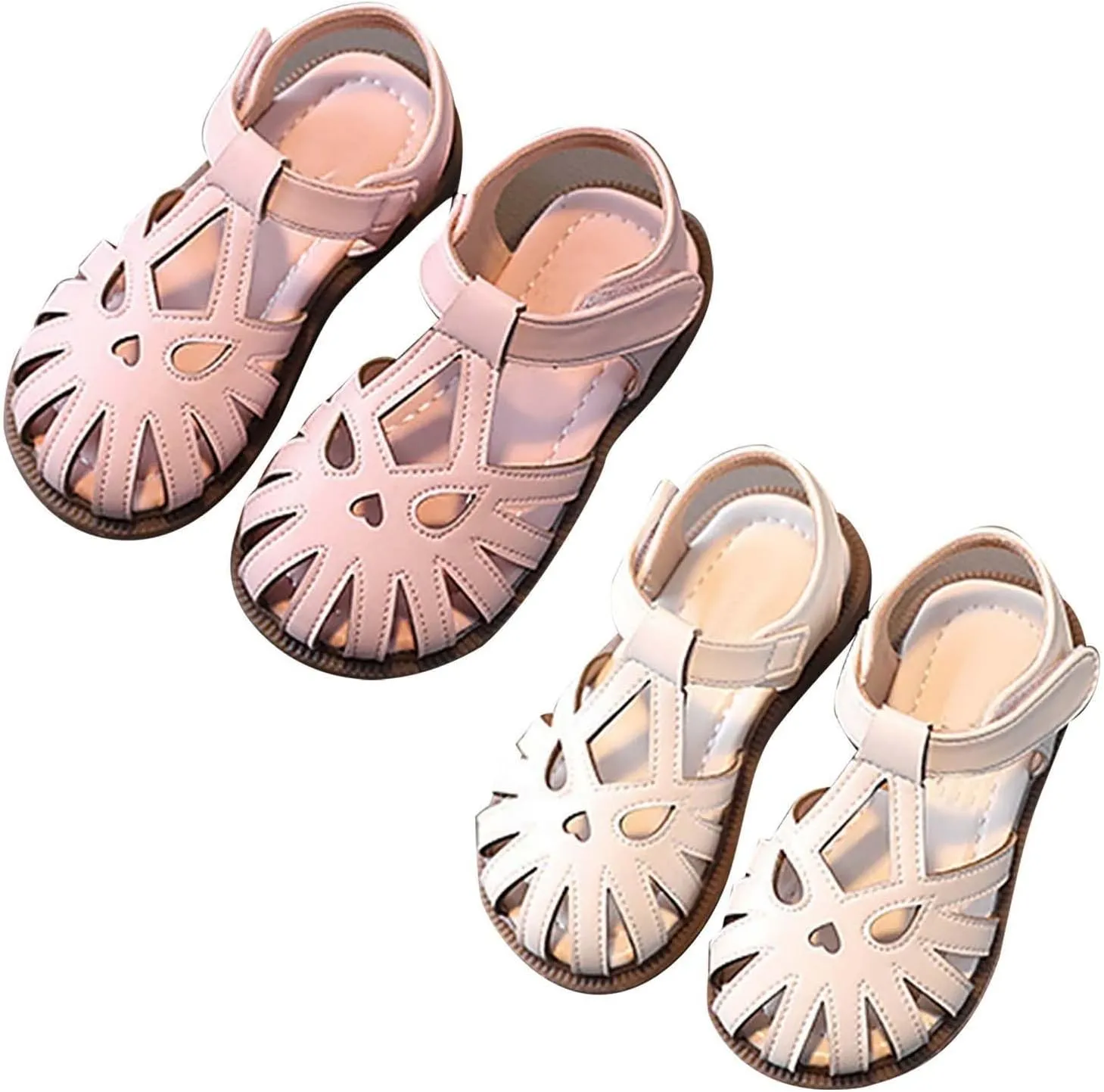Toddler Kids Girls Closed Toe Sandals Soft Rubber Princess Flat Shoes Summer Flower Girl Outdoor Beach Dress Shoes