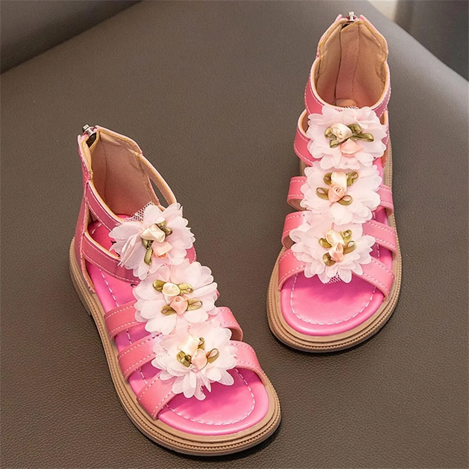 Toddler Lace Flowers High Top Roman Sandals Cute Non-Slip Zipper Shoes 2025 Casual Baby Cute Holiday Sandals