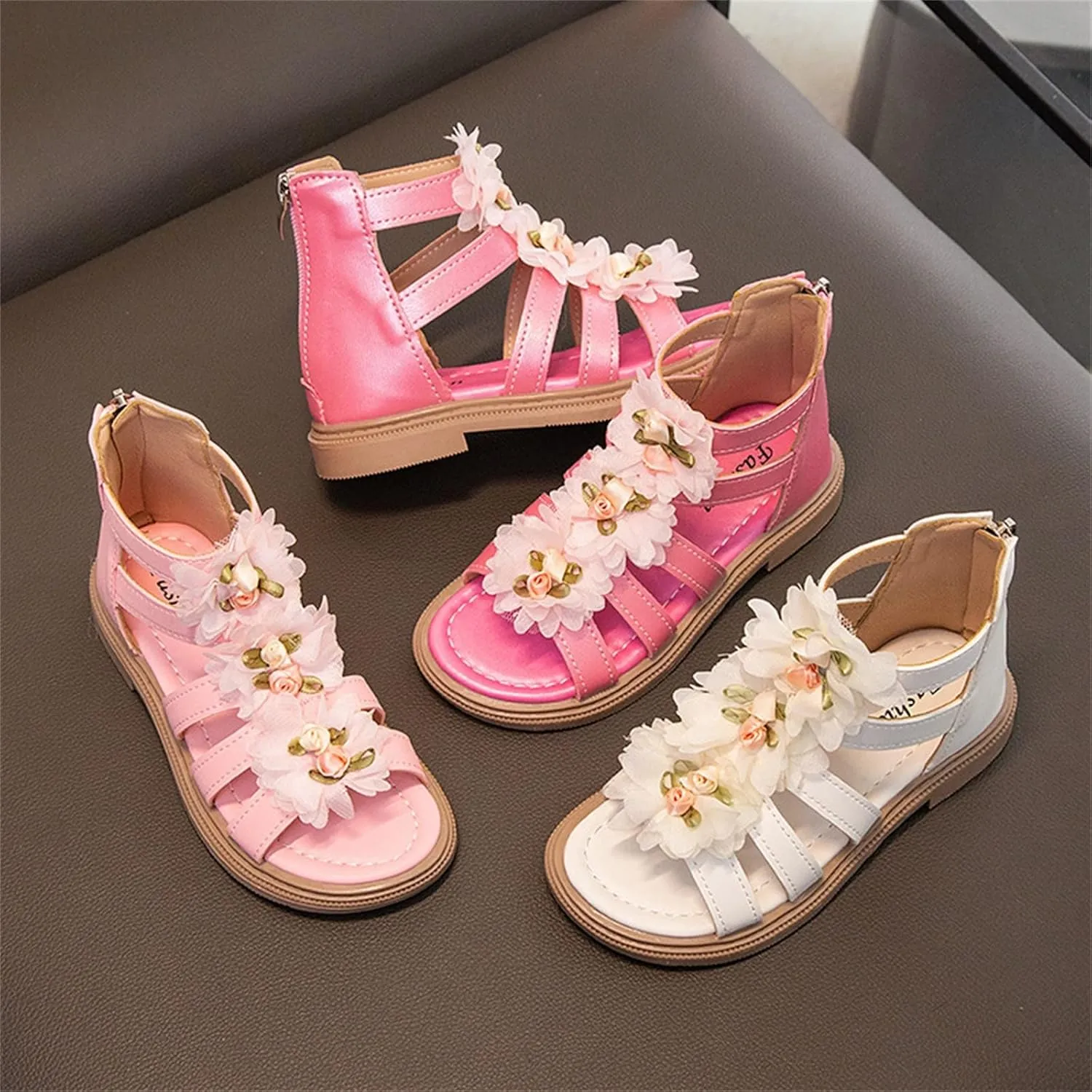 Toddler Lace Flowers High Top Roman Sandals Cute Non-Slip Zipper Shoes 2025 Casual Baby Cute Holiday Sandals