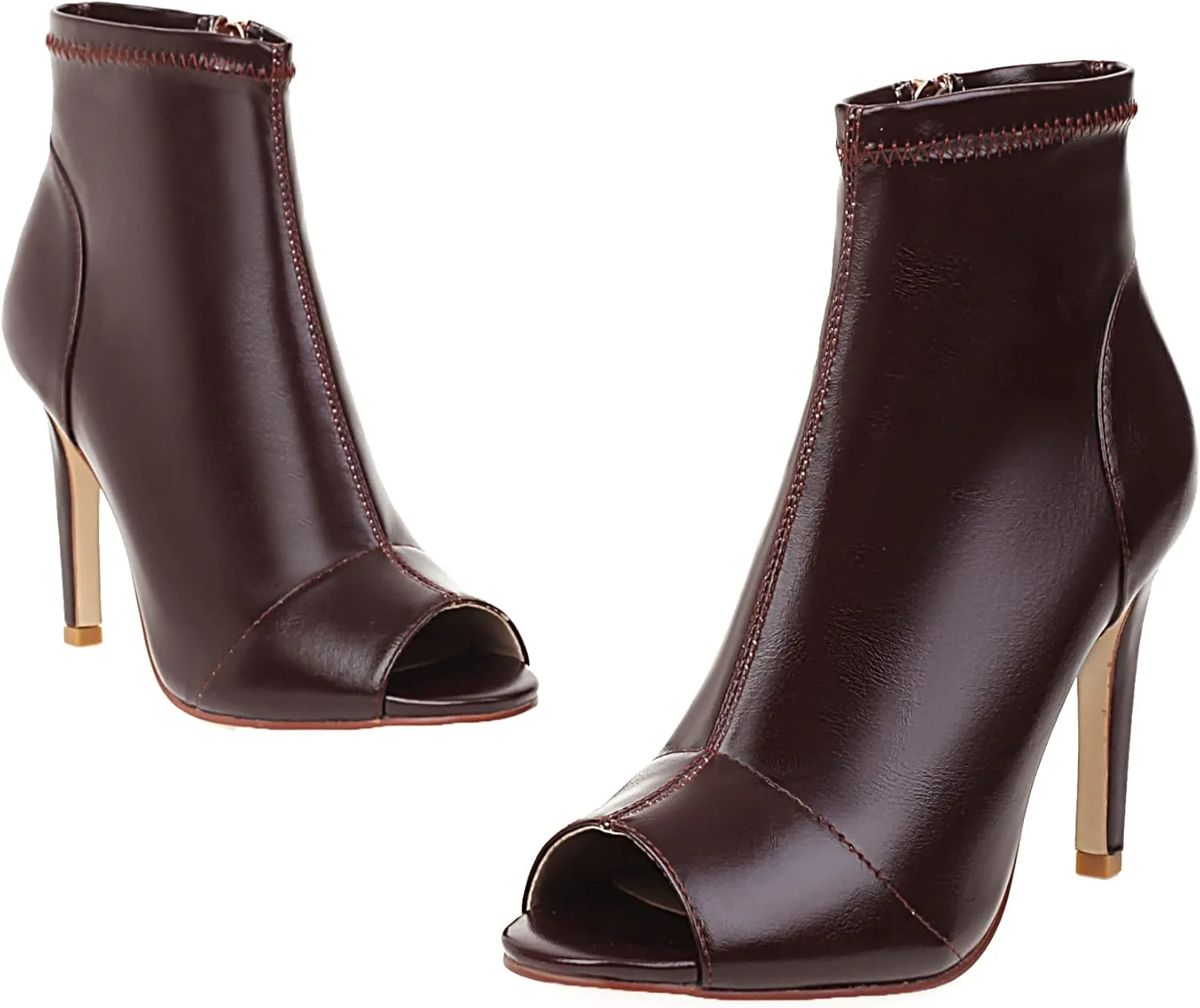 UP2STEP Women Peep Toe High Stiletto Heel Ankle Booties Sock Boots Vegan Leather Shoes with Size Zipper