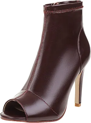 UP2STEP Women Peep Toe High Stiletto Heel Ankle Booties Sock Boots Vegan Leather Shoes with Size Zipper
