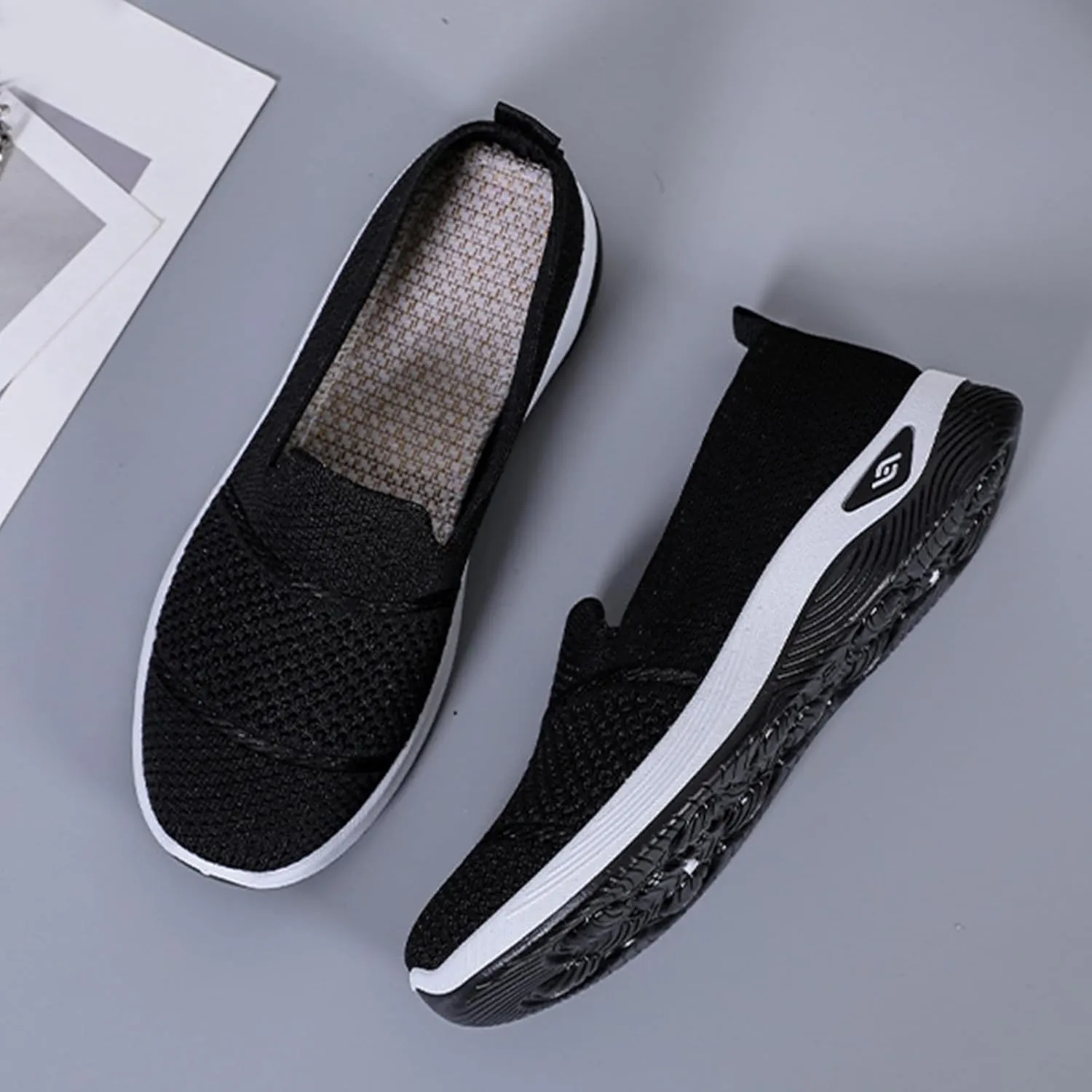 Walking Shoes for Women Arch Support Orthopedic Sneakers Lightweight Mesh Breathable Slip-On Sneakers Non-Slip Comfortable Diabetic Shoes Athletic Tennis Shoe Casual Loafers