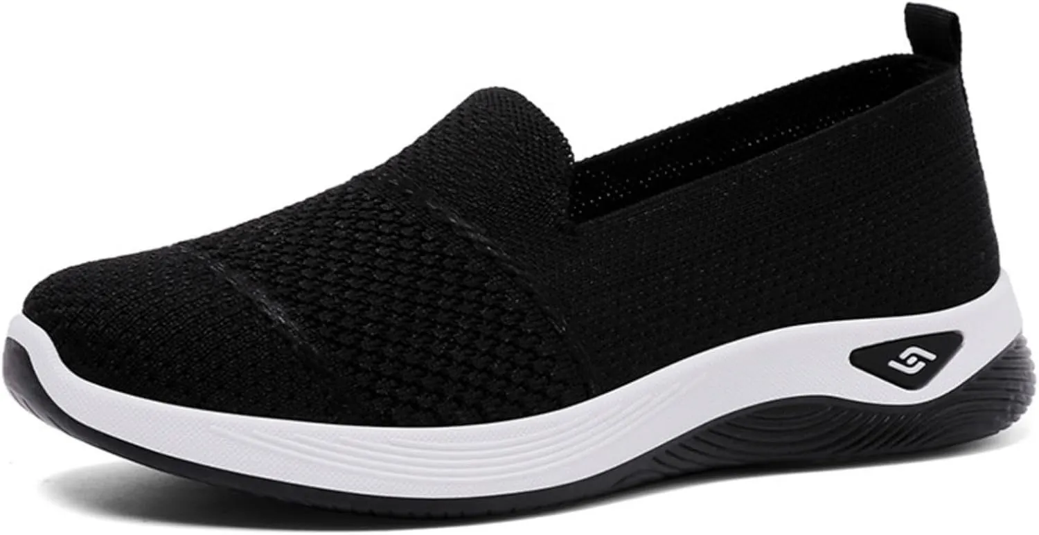 Walking Shoes for Women Arch Support Orthopedic Sneakers Lightweight Mesh Breathable Slip-On Sneakers Non-Slip Comfortable Diabetic Shoes Athletic Tennis Shoe Casual Loafers
