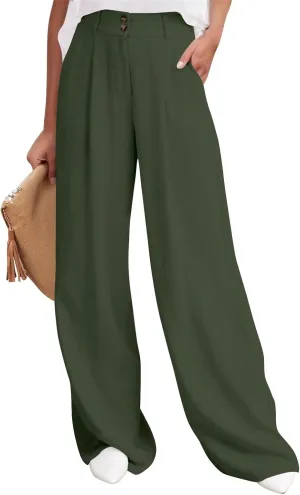 Wide Leg Pants Woman Trendy High Waisted Plain Linen Pants Business Work Dress Pant Flowy Palazzo Pant 2025