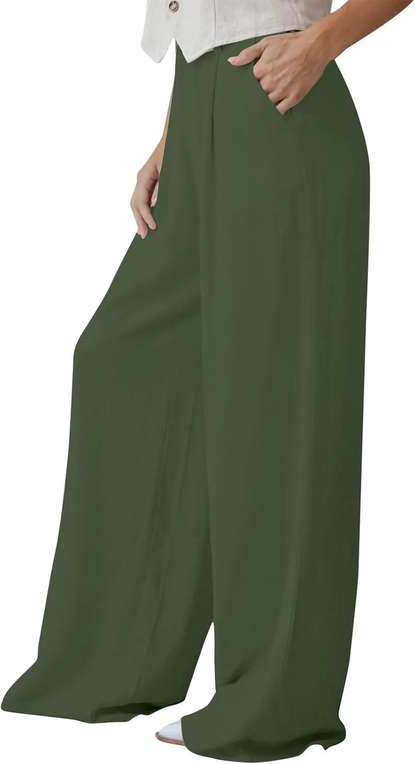 Wide Leg Pants Woman Trendy High Waisted Plain Linen Pants Business Work Dress Pant Flowy Palazzo Pant 2025