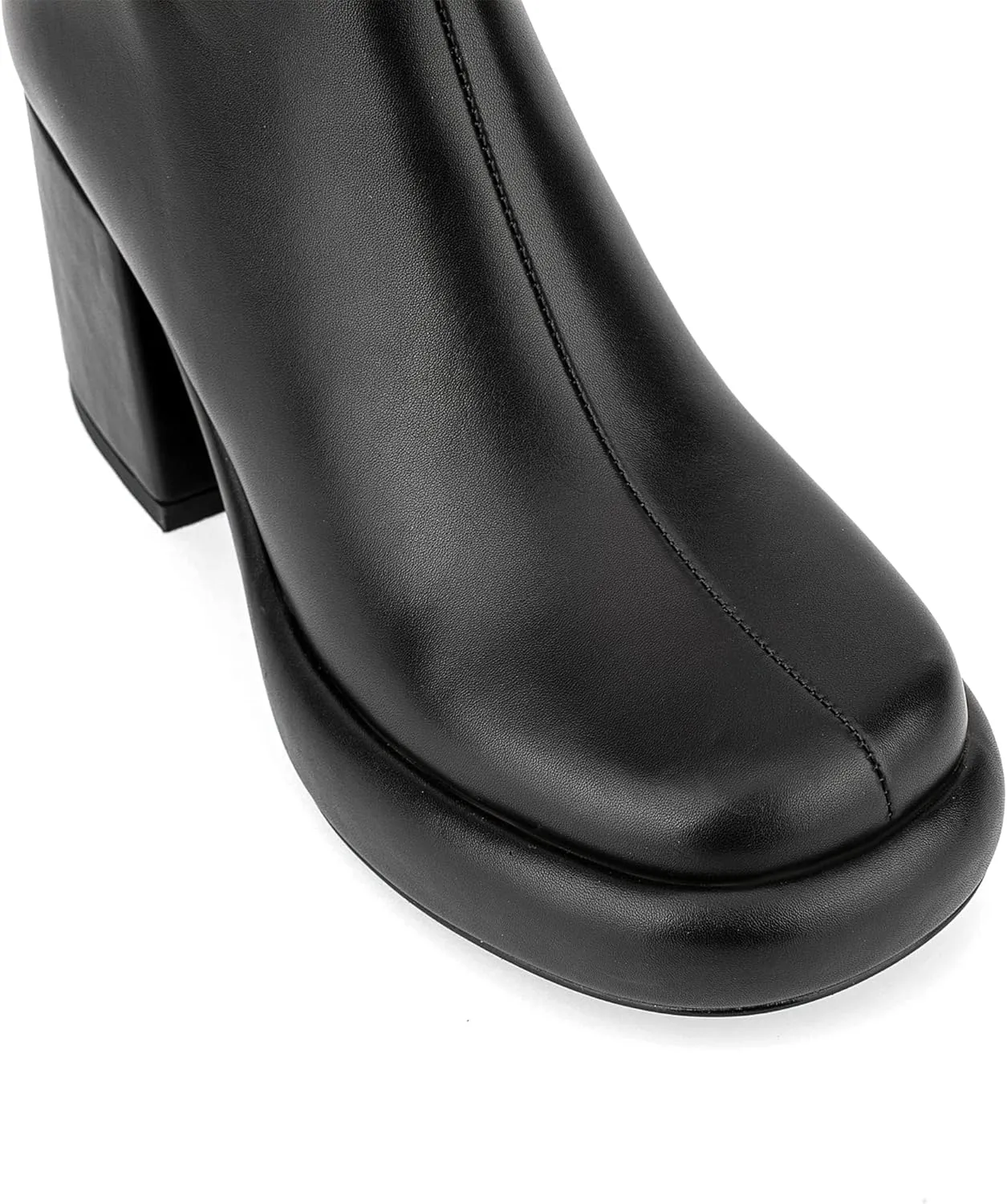 Women Casual Round Toe Platform Mid Calf Boot Vegan Leather Suede Block High Heel Zipper Boots