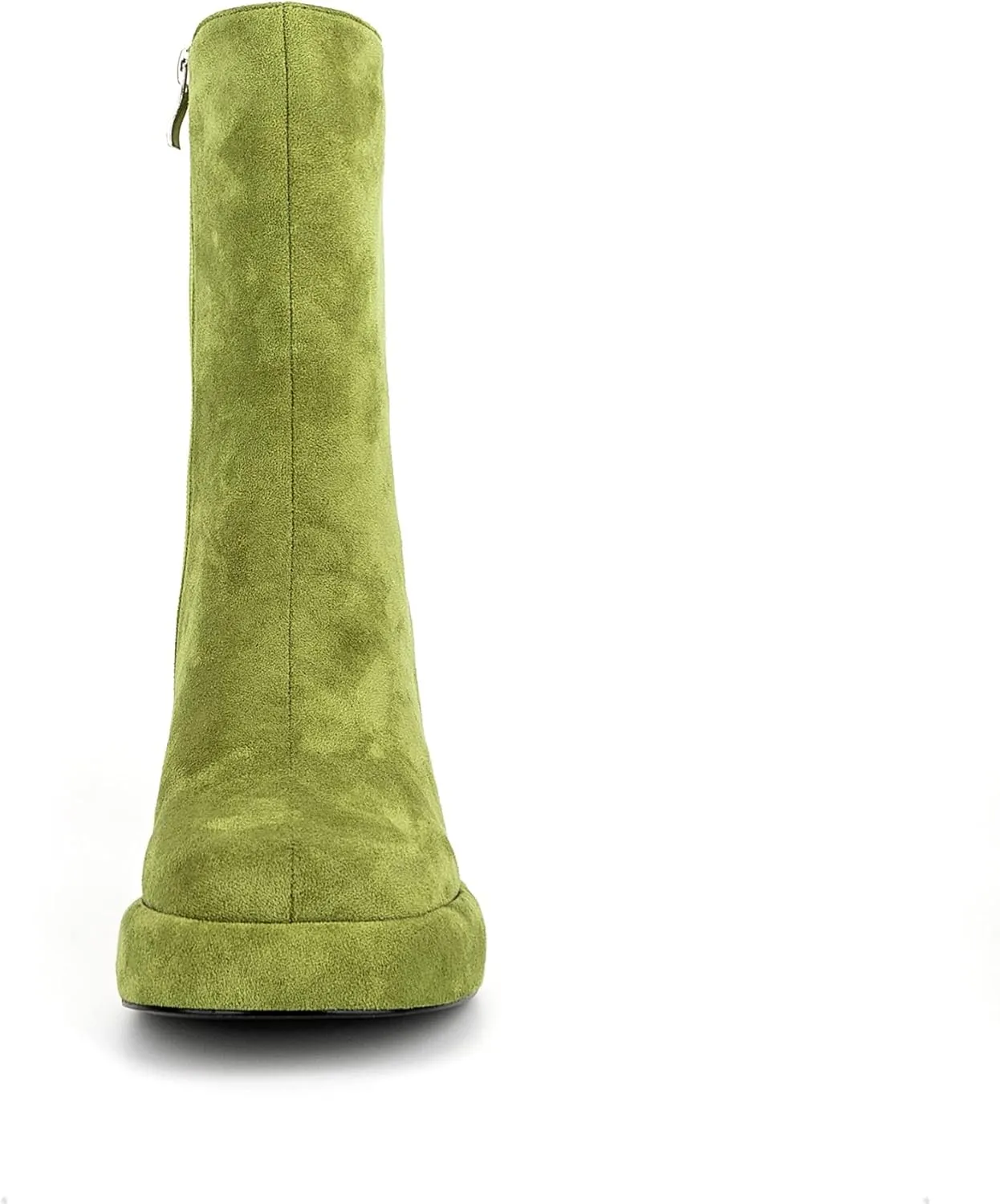 Women Casual Round Toe Platform Mid Calf Boot Vegan Leather Suede Block High Heel Zipper Boots