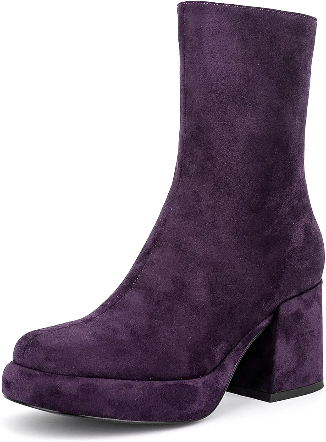 Women Casual Round Toe Platform Mid Calf Boot Vegan Leather Suede Block High Heel Zipper Boots