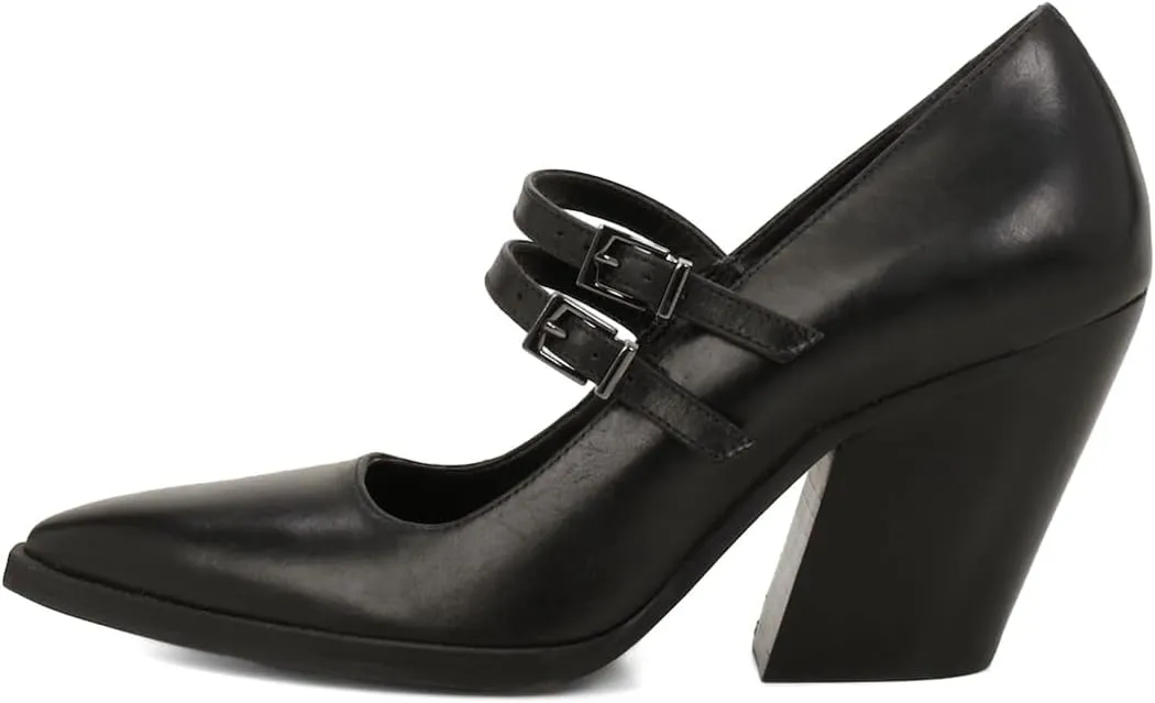 Womens Ankle Strap Pumps Chunky Mid Mary Jane Pointed Toe Buckle Shoes Working Party Prom Size 4-16 US