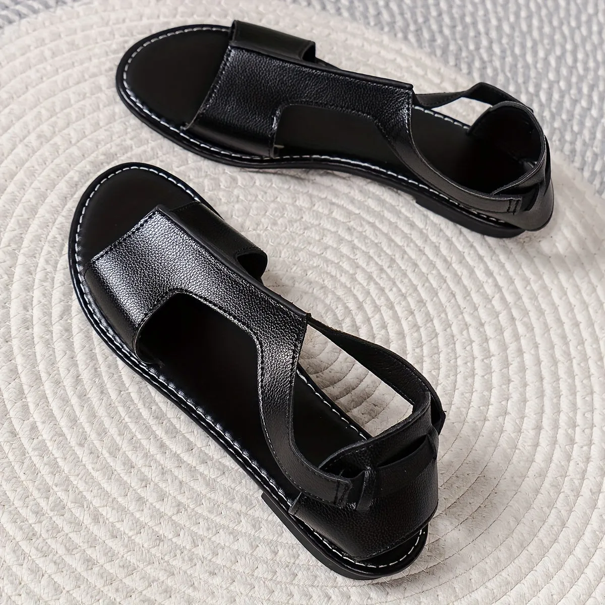 Women's Faux Leather Slip -On Flat Sandals With Rubber Sole