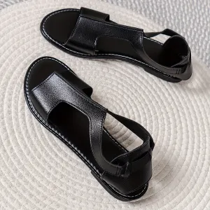 Women's Faux Leather Slip -On Flat Sandals With Rubber Sole
