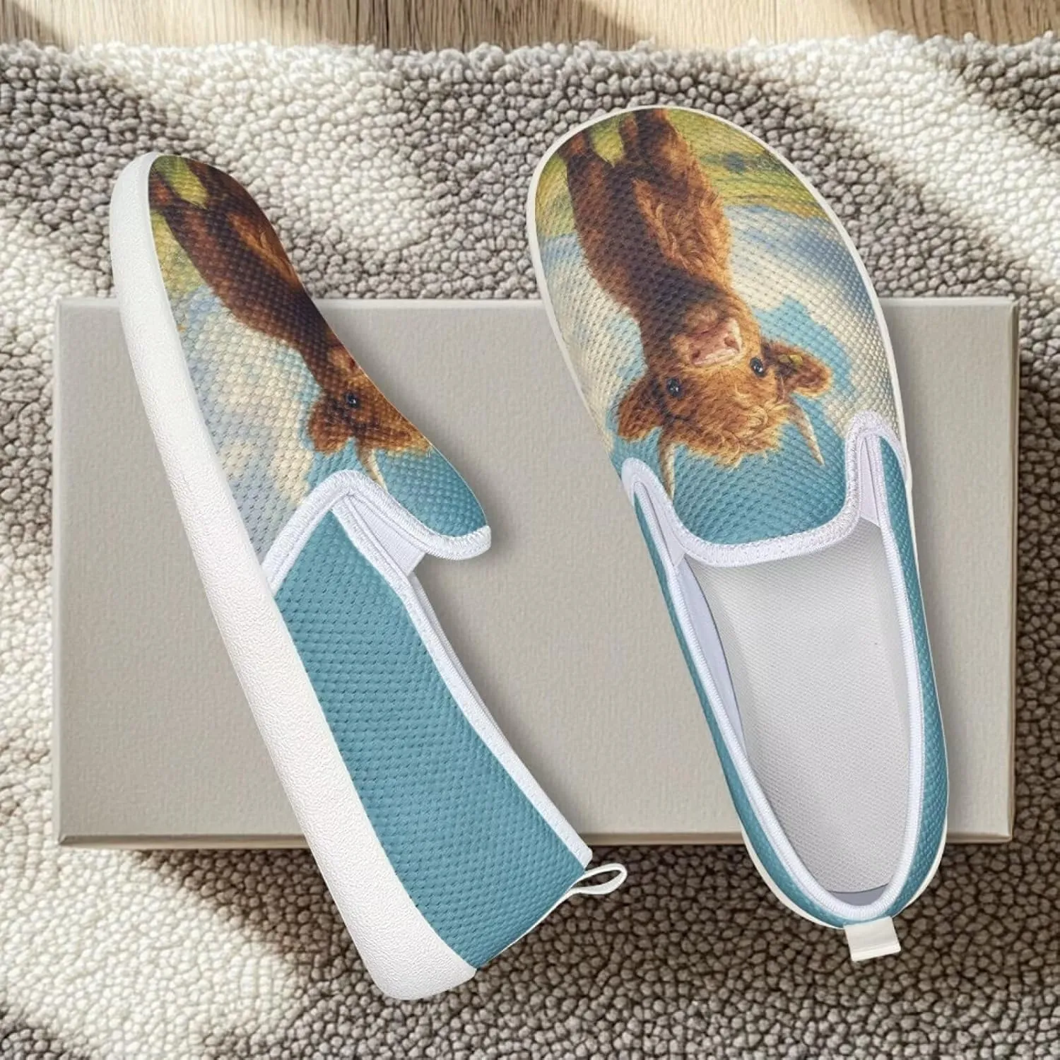 Women's Highland Cattle Outdoor Loafer Casual Walking Wedding Shoes Dress Flats Tennis Loafers