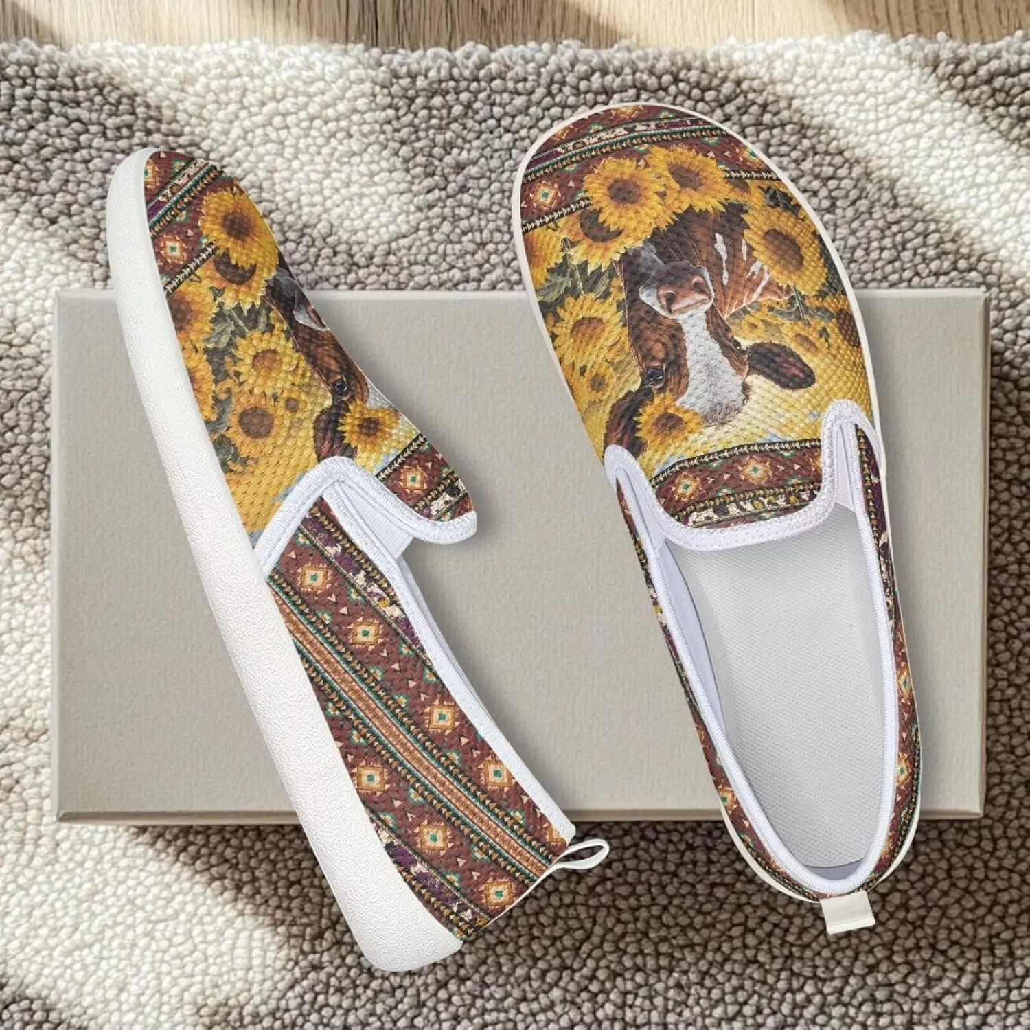 Women's Highland Cattle Outdoor Loafer Casual Walking Wedding Shoes Dress Flats Tennis Loafers