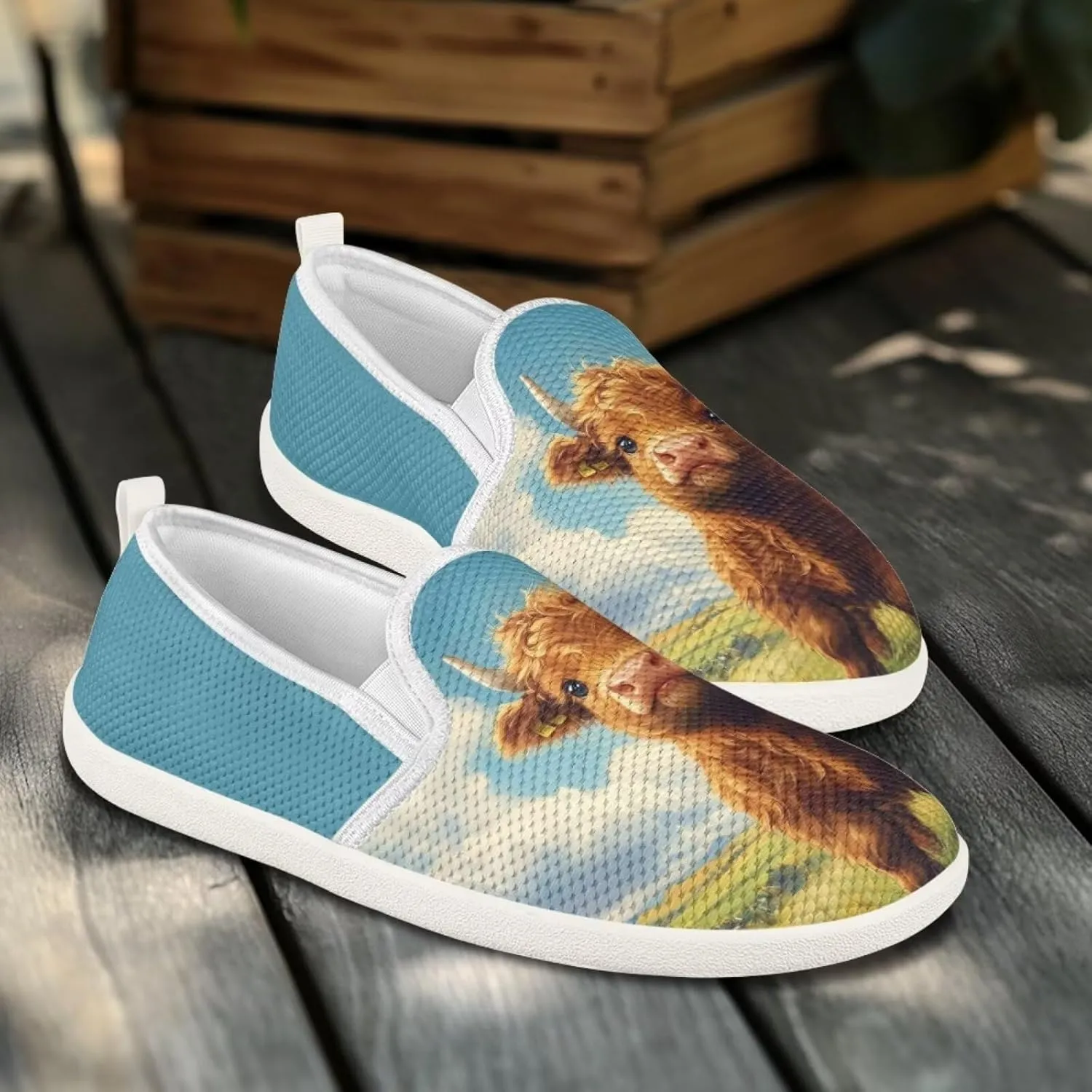 Women's Highland Cattle Outdoor Loafer Casual Walking Wedding Shoes Dress Flats Tennis Loafers