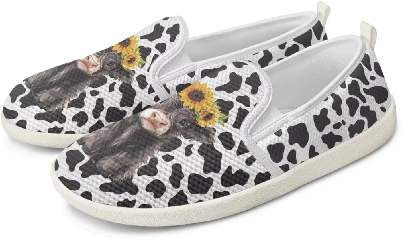 Women's Highland Cattle Outdoor Loafer Casual Walking Wedding Shoes Dress Flats Tennis Loafers