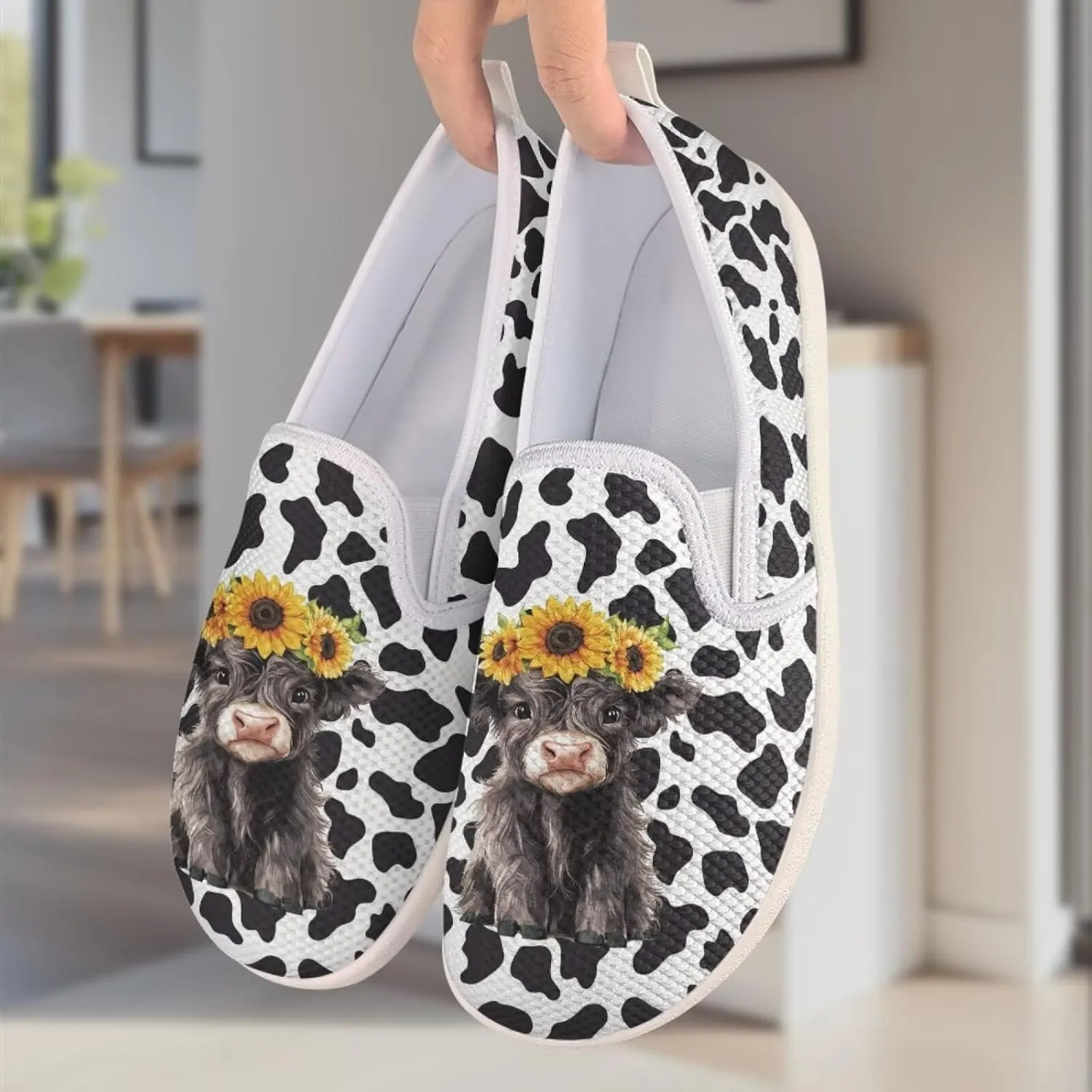 Women's Highland Cattle Outdoor Loafer Casual Walking Wedding Shoes Dress Flats Tennis Loafers