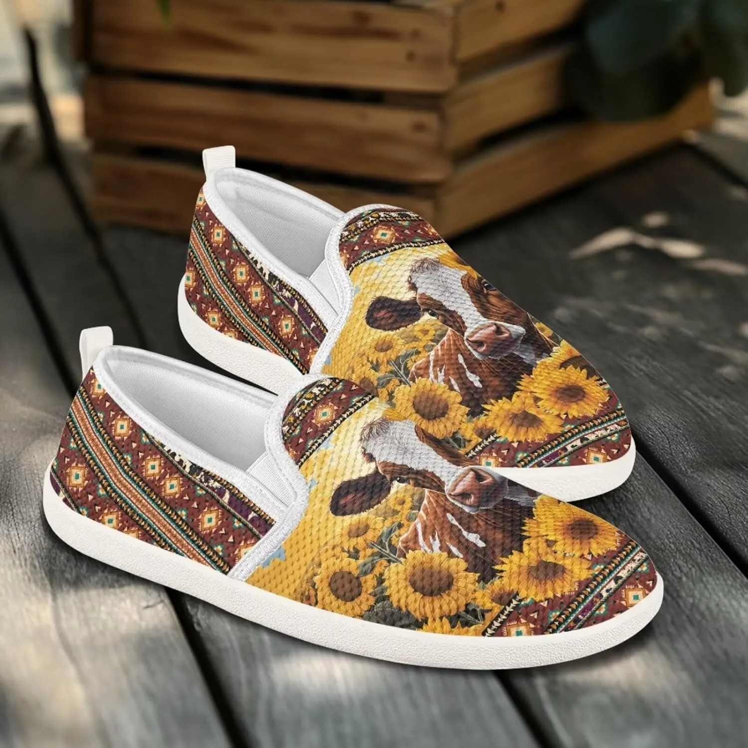 Women's Highland Cattle Outdoor Loafer Casual Walking Wedding Shoes Dress Flats Tennis Loafers