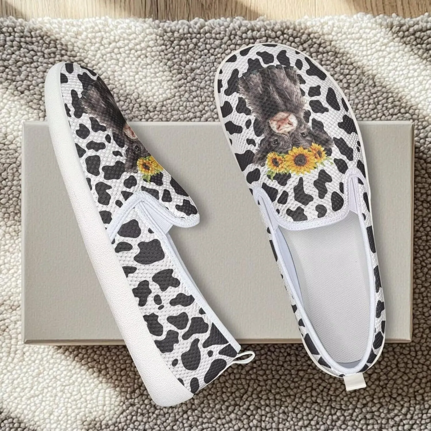 Women's Highland Cattle Outdoor Loafer Casual Walking Wedding Shoes Dress Flats Tennis Loafers