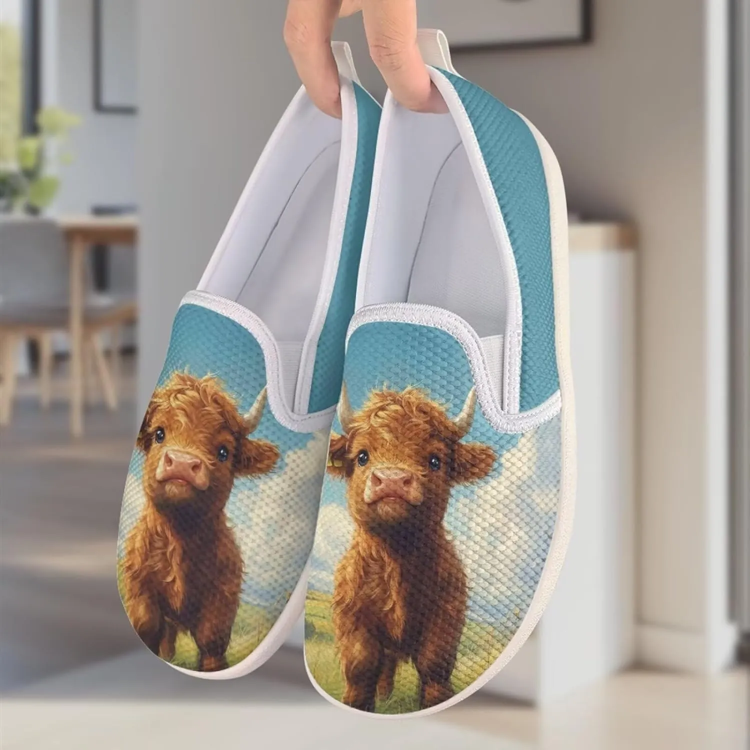 Women's Highland Cattle Outdoor Loafer Casual Walking Wedding Shoes Dress Flats Tennis Loafers