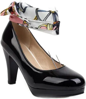Women's Platform Mary Jane Shoes Fashion Round Closed Toe Cross Ribbon Strap Chunky High Heel Wedding Party Prom Dress Pumps