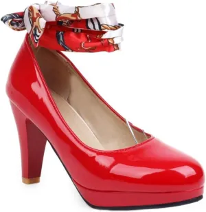 Women's Platform Mary Jane Shoes Fashion Round Closed Toe Cross Ribbon Strap Chunky High Heel Wedding Party Prom Dress Pumps