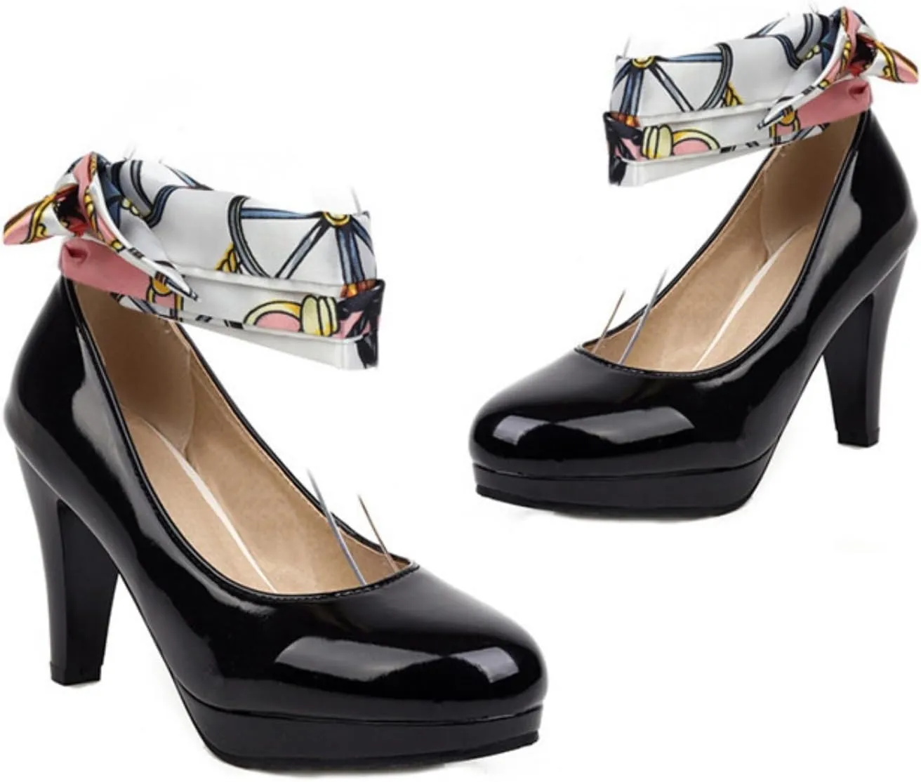 Women's Platform Mary Jane Shoes Fashion Round Closed Toe Cross Ribbon Strap Chunky High Heel Wedding Party Prom Dress Pumps