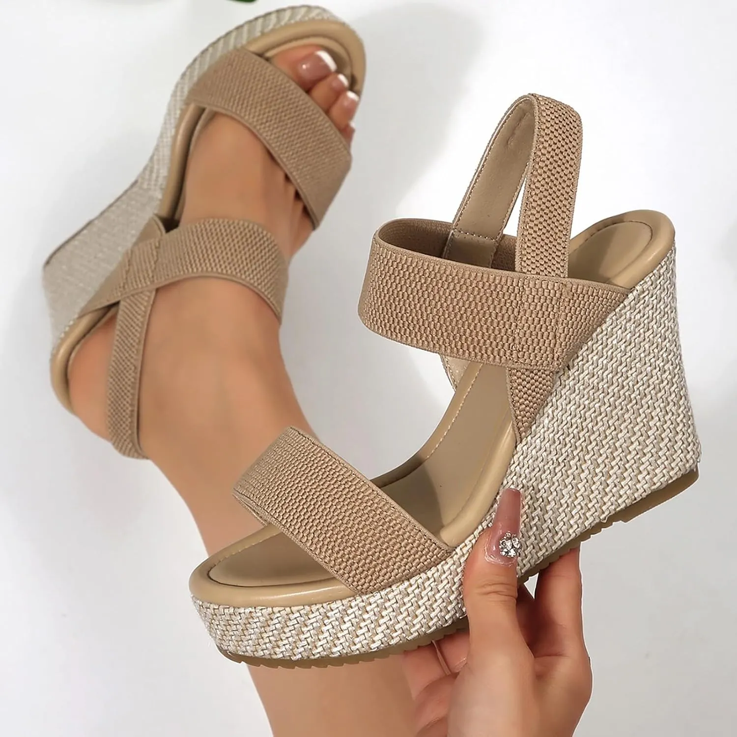 Women's Platform Sandals Wedge Ankle Strap Open Toe Sandals 2025 Summer Casual Fashion Open Toe Thick Sole Ankle Strap Espadrilles Sandal Slip On Wide Width Beach Vacation Walking Shoes