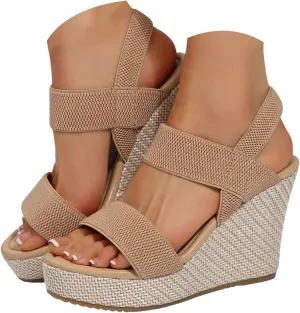 Women's Platform Sandals Wedge Ankle Strap Open Toe Sandals 2025 Summer Casual Fashion Open Toe Thick Sole Ankle Strap Espadrilles Sandal Slip On Wide Width Beach Vacation Walking Shoes