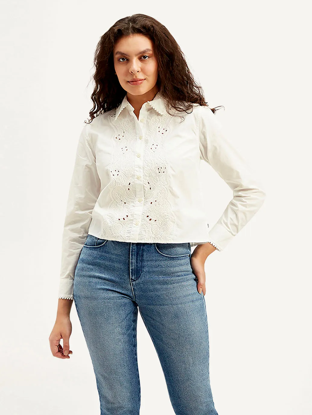 Women's Self Design Spread Collar Shirt