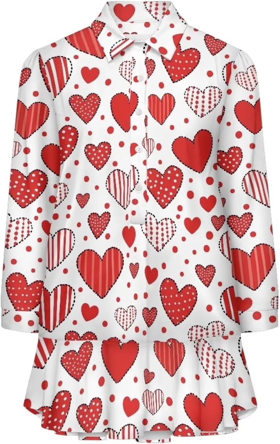 Youngerbaby Valentine's Day Shirt Dresses for Woman Ruffle Hem Dresses with Pockets Long Sleeve Mini Dress S-2XL