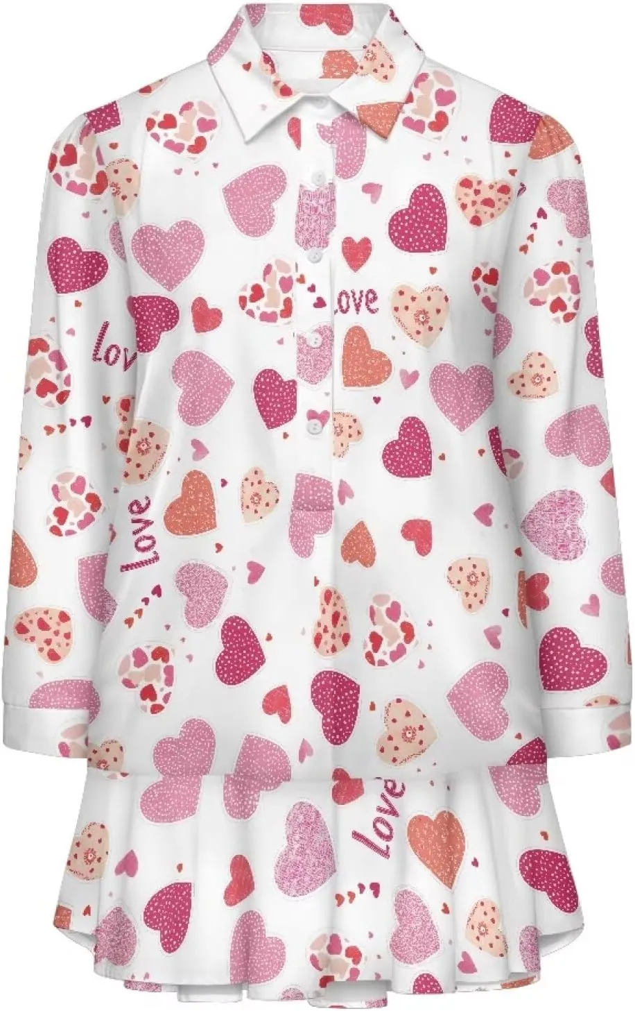Youngerbaby Valentine's Day Shirt Dresses for Woman Ruffle Hem Dresses with Pockets Long Sleeve Mini Dress S-2XL