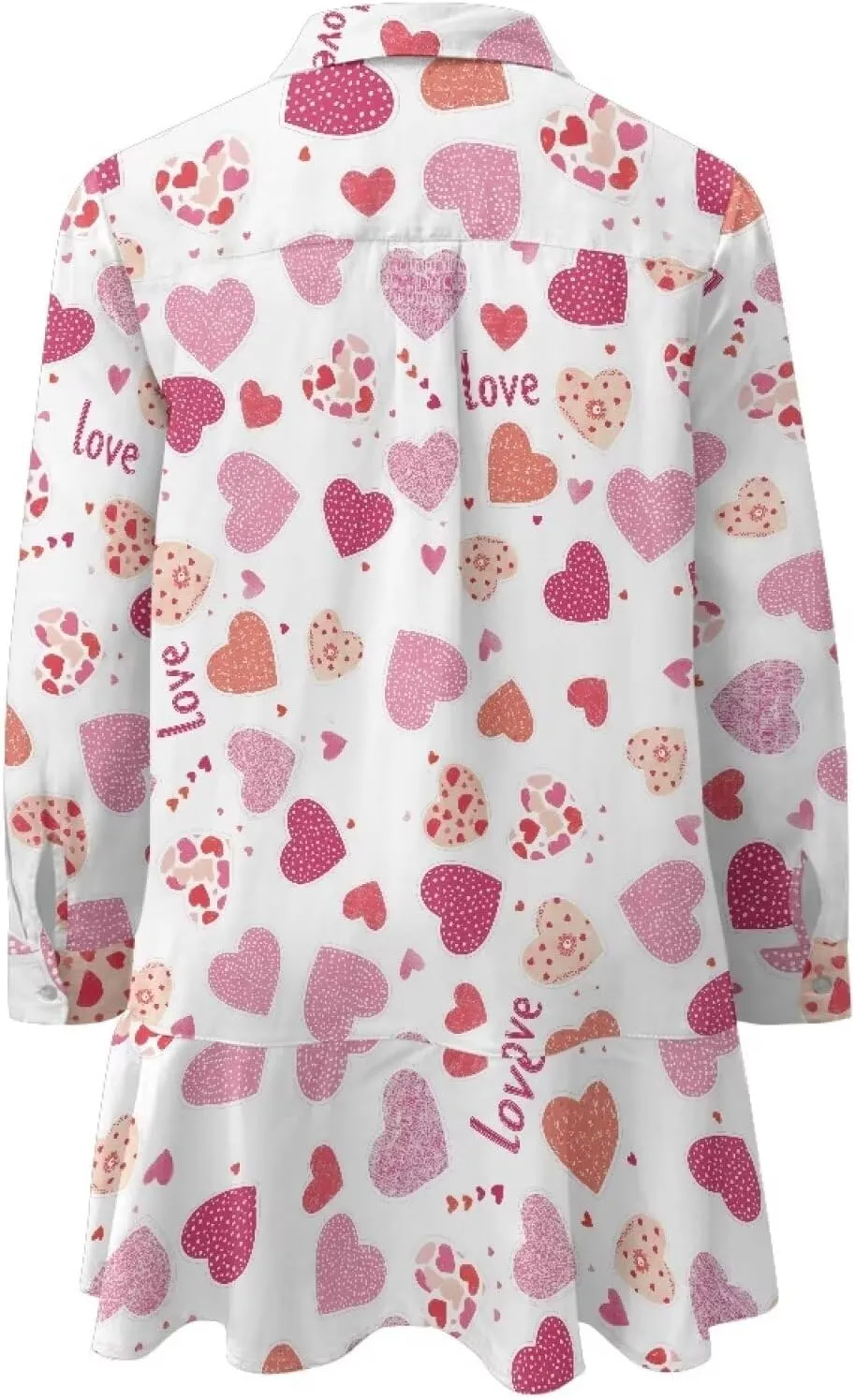 Youngerbaby Valentine's Day Shirt Dresses for Woman Ruffle Hem Dresses with Pockets Long Sleeve Mini Dress S-2XL