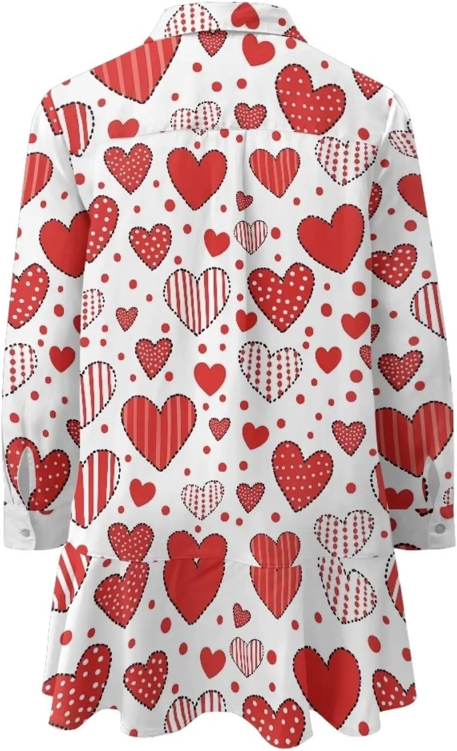 Youngerbaby Valentine's Day Shirt Dresses for Woman Ruffle Hem Dresses with Pockets Long Sleeve Mini Dress S-2XL