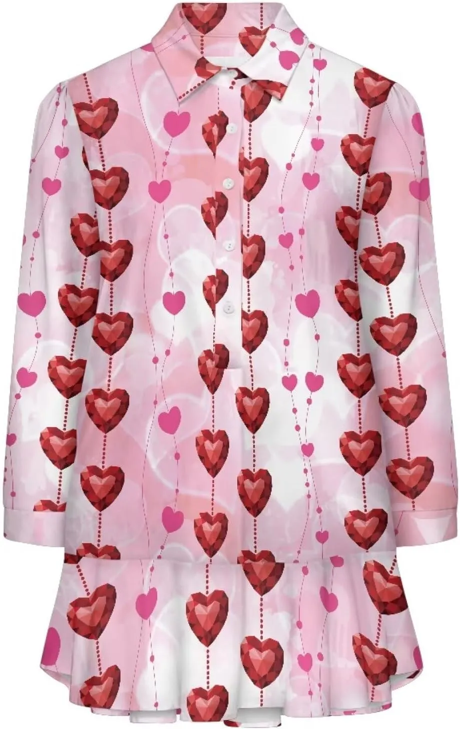 Youngerbaby Valentine's Day Shirt Dresses for Woman Ruffle Hem Dresses with Pockets Long Sleeve Mini Dress S-2XL
