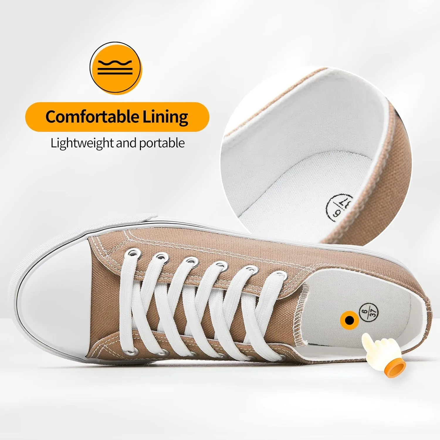ZGR Womens Low Top Canvas Shoes,Lace up Canvas Sneakers,Casual White Tennis Walking Shoes